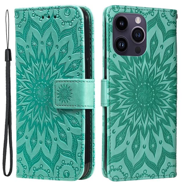 SKALO iPhone 15 Pro Max Mandala Plånboksfodral - Grön