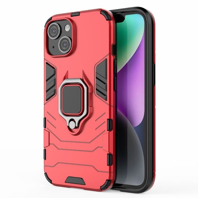 SKALO iPhone 15 Armor Hybridi metallirengas kuori - Punainen