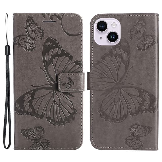 SKALO iPhone 15 Plus Mandala Butterfly Plånboksfodral - Grå