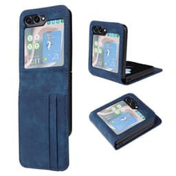 SKALO Samsung Z Flip5 PU-Läder Korthållare Skal - Blå