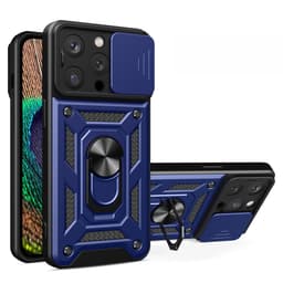 SKALO iPhone 15 Pro Armor Hybrid Metallring Kameraslider - Blå