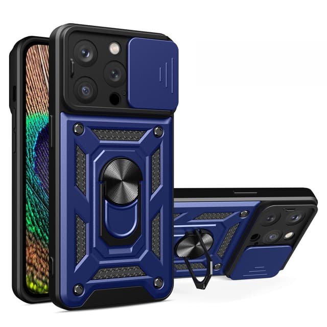 SKALO iPhone 15 Pro Armor Hybrid Metallring Kameraslider - Blå