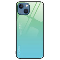SKALO iPhone 15 Plus Gradient Hærdet glas TPU Cover - Grøn-Turkis