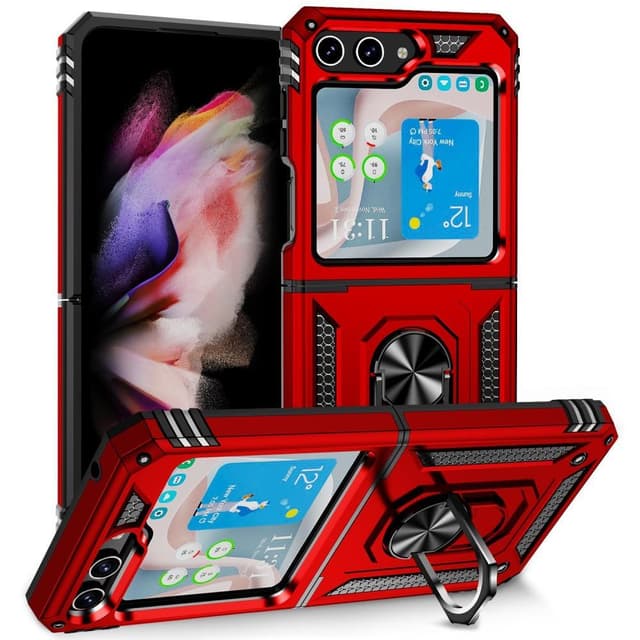SKALO Samsung Z Flip5 Armor Hybrid metal ring cover - Rød