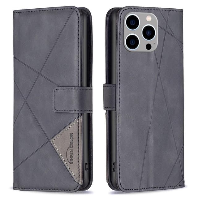 iPhone 15 Pro Max BINFEN COLOR Embossed Plånboksfodral - Svart