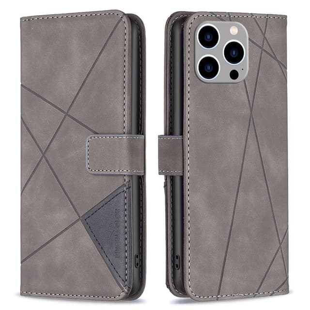 iPhone 15 Pro Max BINFEN COLOR Embossed Plånboksfodral - Grå