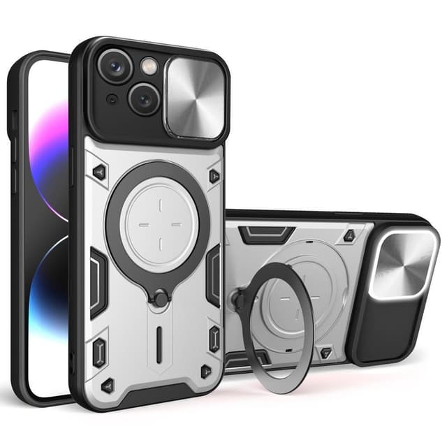 SKALO iPhone 15 Armor Hybrid Magnet Ring Camera Slider - Sølv