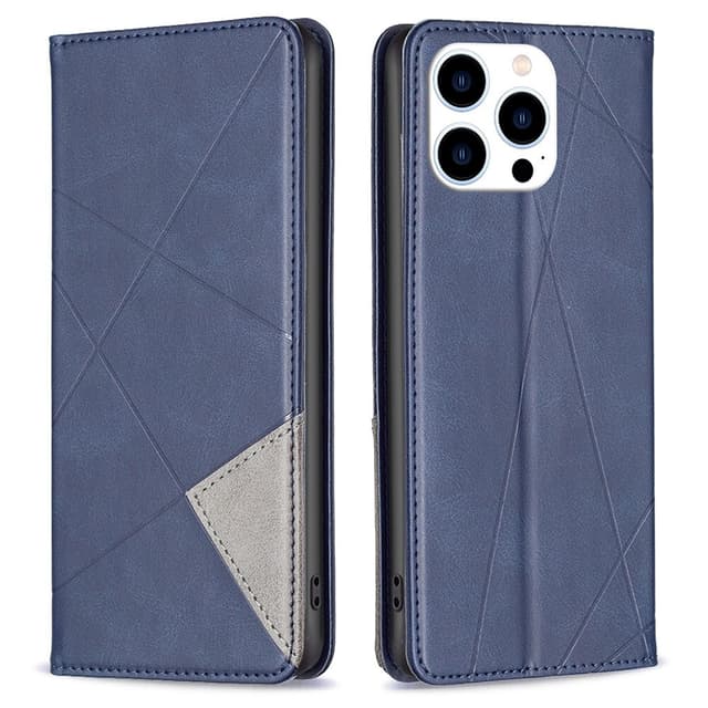 iPhone 15 Pro BINFEN COLOR Præget Flip Cover - Blå