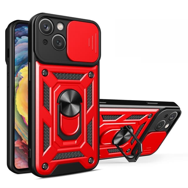 SKALO iPhone 15 Armor Hybrid Metal Ring Camera Slider - Rød