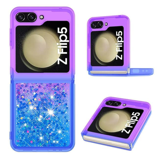 SKALO Samsung Z Flip5 Kvicksand Glitter Hjärtan TPU-skal - Lila-Blå