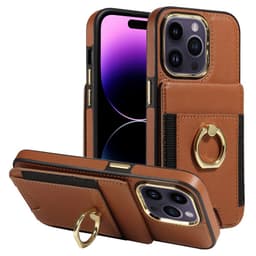 SKALO iPhone 15 Pro PU-nahkainen Suojakuori Lompakolla - Ruskea