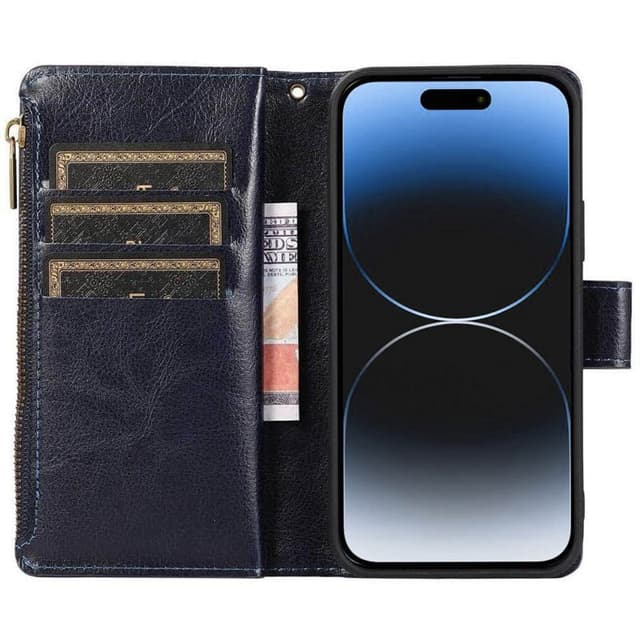 Dubbelflip Zipper 9-kort Apple iPhone 15 - Blå
