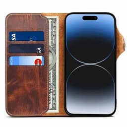 Mobilplånbok 3-kort äkta läder Apple iPhone 15 - Brun