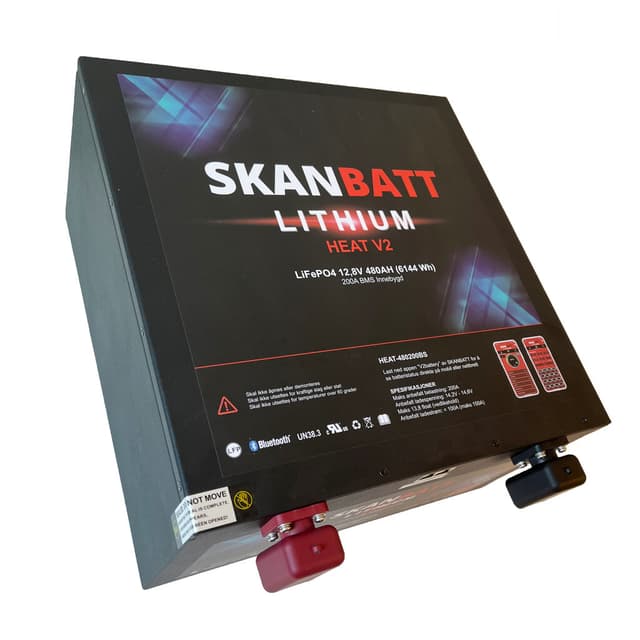 SKANBATT V2 Bobil ""Under setet"" modell 12V 480Ah - 150A BMS - HEAT - Bluetooth