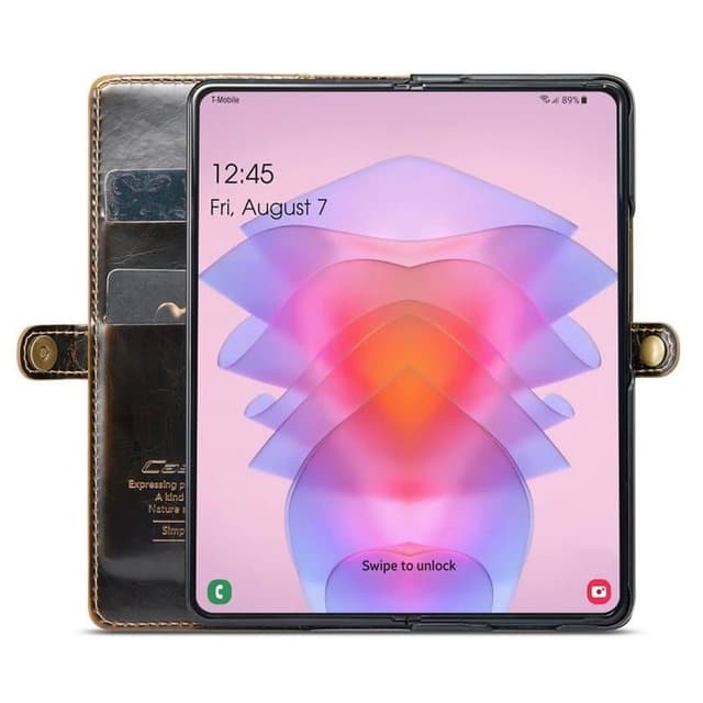 Lompakkokotelo 3-kortti aitoa nahkaa Samsung Galaxy Z Fold 5 - Ruskea