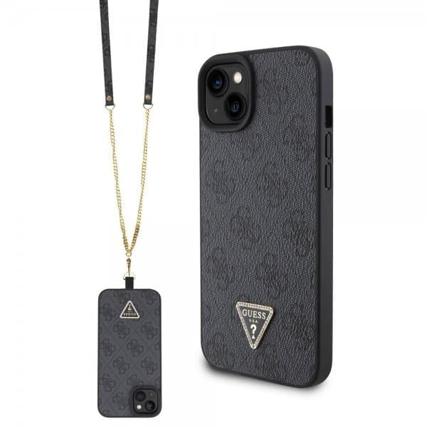 Guess iPhone 15 Deksel Metal Logo Strass Crossbody Strap Svart