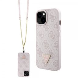 Guess iPhone 15 Skal Metal Logo Strass Crossbody Strap Rosa