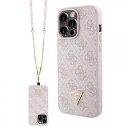 Guess iPhone 15 Pro Max Cover Metal Logo Strass Crossbody Strap Lyserød