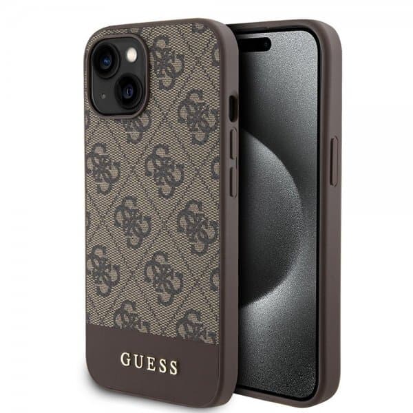 Guess iPhone 15 Deksel Bottom Stripe MagSafe Brun