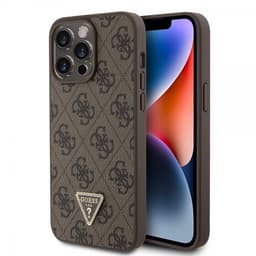 Guess iPhone 15 Pro Max Cover 4G Metal Triangle Strass Brun