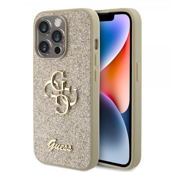 Guess iPhone 15 Pro Skal Fixed Glitter Guld