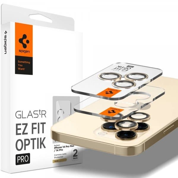 Spigen iPhone 14 Pro/iPhone 14 Pro Max Kameralinsebeskytter GLAS.tR EZ Fit Optik Pro Guld 2-pak