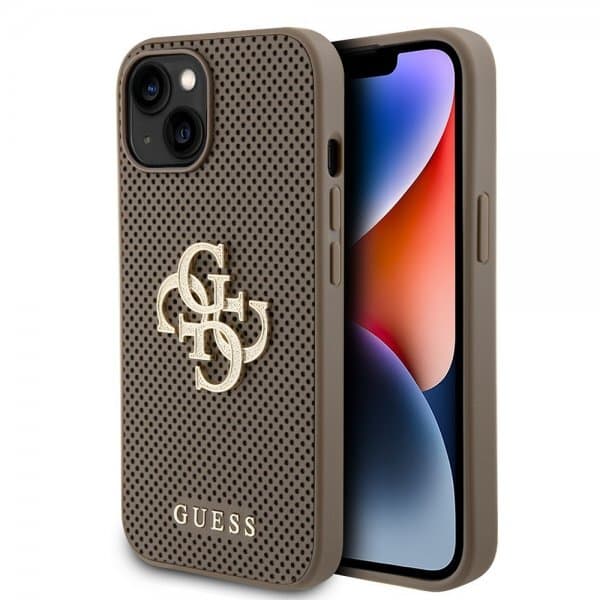 Guess iPhone 15 Cover Perforated Glitter Brun