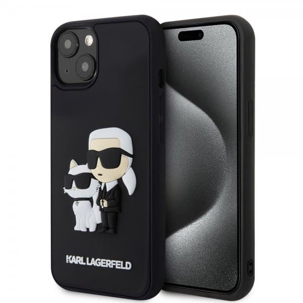Karl Lagerfeld iPhone 15 Cover 3D Rubber Karl & Choupette Sort