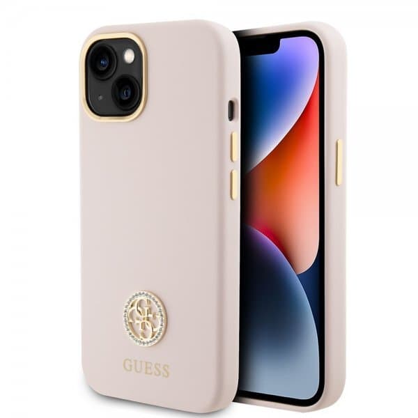 Guess iPhone 15 Cover Liquid Silicone Metal Logo Lyserød