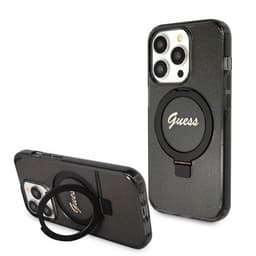 Guess iPhone 15 Pro Skal Ring Stand Glitter MagSafe Svart