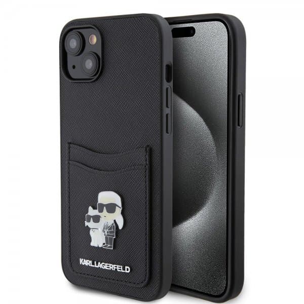 Karl Lagerfeld iPhone 15 Skal Saffiano Double Cardslot Svart