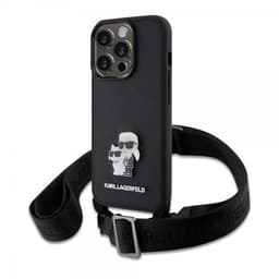 Karl Lagerfeld iPhone 15 Pro Kuori Saffiano Karl & Choupette Crossbody Musta