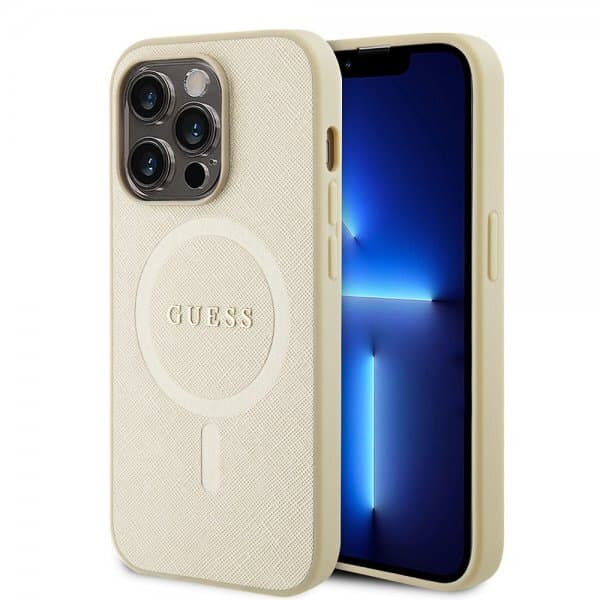 Guess iPhone 15 Pro Skal Saffiano MagSafe Beige
