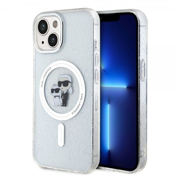 Karl Lagerfeld iPhone 15 Skal Karl & Choupette Glitter MagSafe Transparent