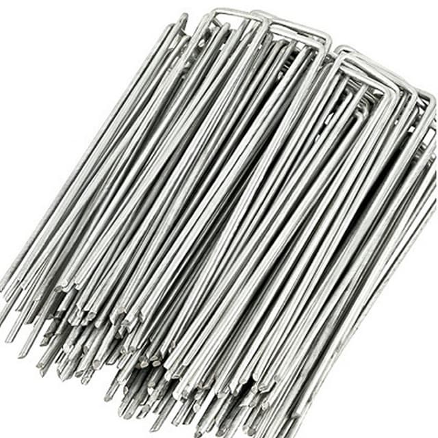 100 st U-formade förankringspinnar för trädgård Silver