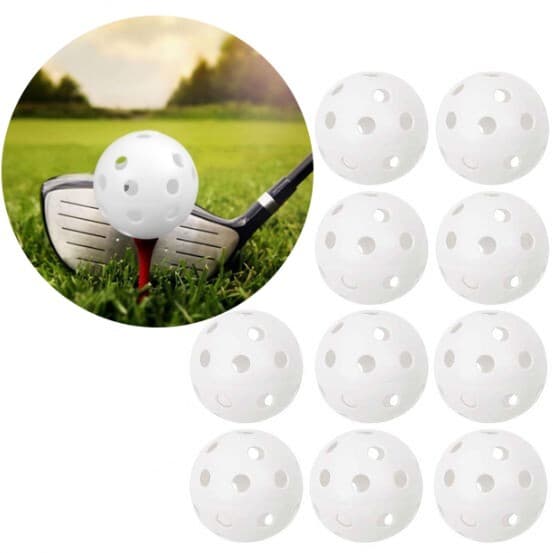 Treningsgolfballer med hull 10-pakning Hvit