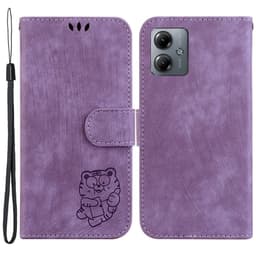 SKALO Motorola Moto G14 Kohokuvioitu tiikerilompakko - Violetti