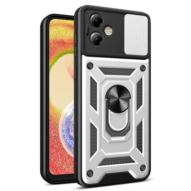 SKALO Motorola Moto G14 Armor Hybrid Metal Ring Camera Slider - Sølv