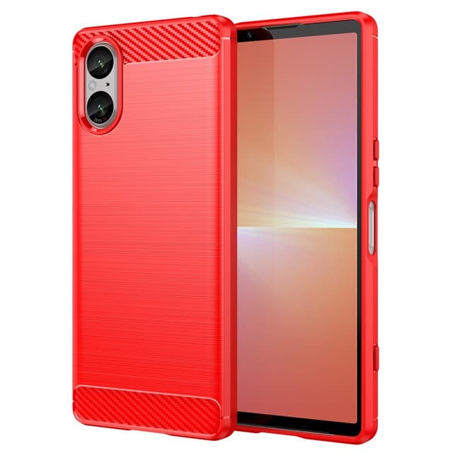 SKALO Sony Xperia 5 V Armor Carbon Stöttåligt TPU-skal - Röd