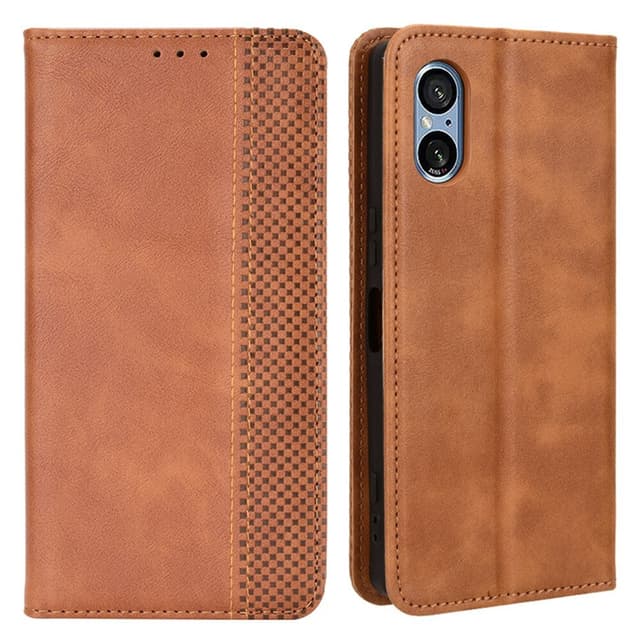 SKALO Sony Xperia 5 V Embossed Premium Plånboksfodral - Brun