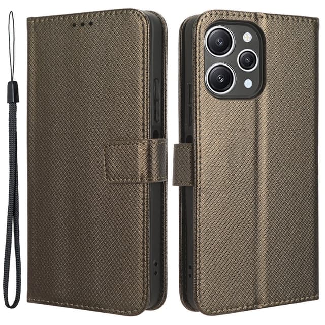 SKALO Xiaomi Redmi 12 4G/5G Premium Mini Rhombus Wallet Flip Cover - Brun