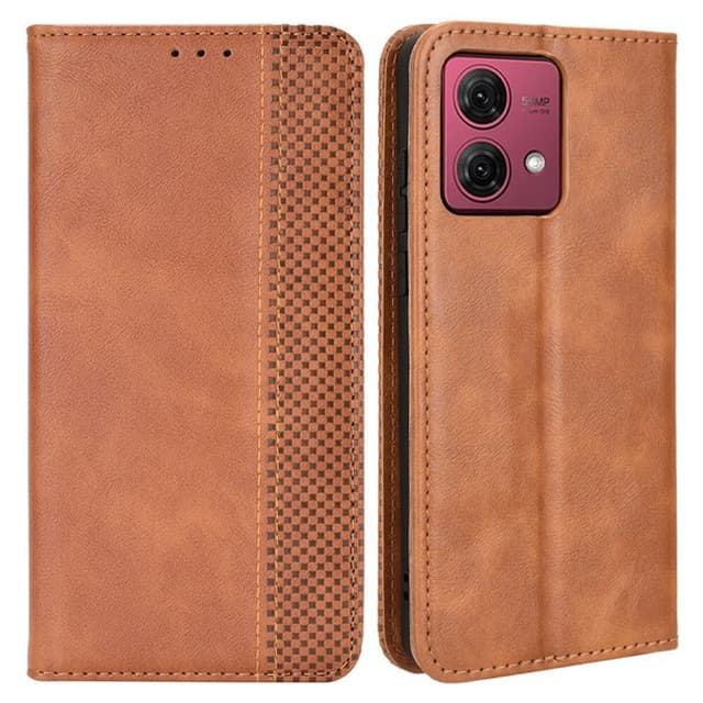 SKALO Motorola Moto G84 5G Premium Pungetui med prægning - Brun