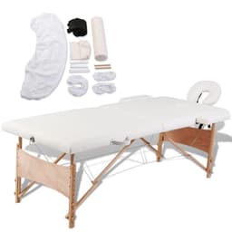 vidaXL Hopfällbar massagebänk i trä, gräddvit 2 delar
