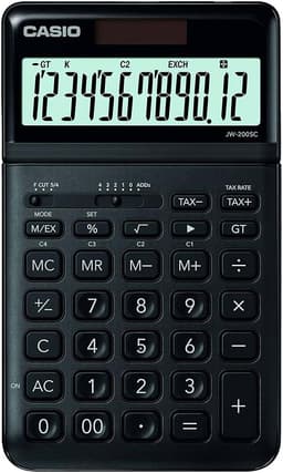 Casio JW-200SC Bordsräknare Svart Display (ställen): 12 solcell, batteri (B x H x D) 109 x 11 x 184 mm