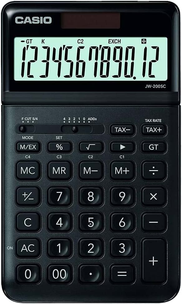 Casio JW-200SC Bordsräknare Svart Display (ställen): 12 solcell, batteri (B x H x D) 109 x 11 x 184 mm