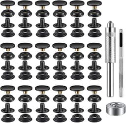15 mm trykknappsett med verktøy med trykknapper Sort