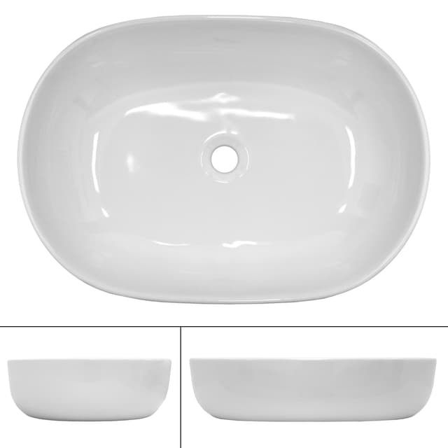 Tvättställ oval form utan bräddavlopp 600x420x145 mm Vit keramik