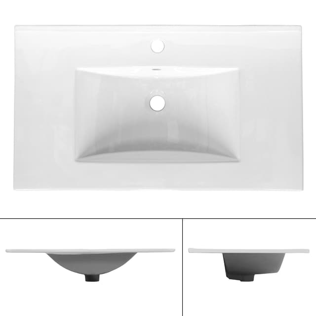 Tvättställ med pop-up avfall och bräddavlopp 81x46,5x17,5 cm vit keramik
