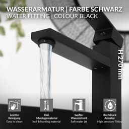 LuxeBath Badeværelsesarmatur i høj kvalitet, sort mat, rustfrit stål-messing