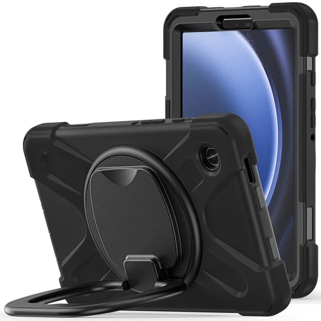 SKALO Samsung Tab A9 Extra Stöttåligt Armor 360 Handtag/Stativ Skal - Svart